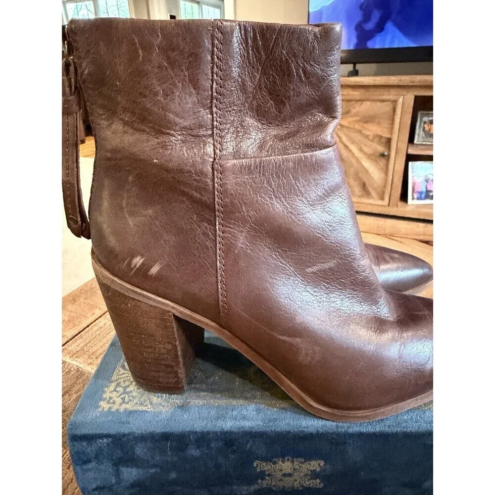Franco Sarto Marmalade Bootie 8.5 Brown Leather Pointed Toe Block Heel